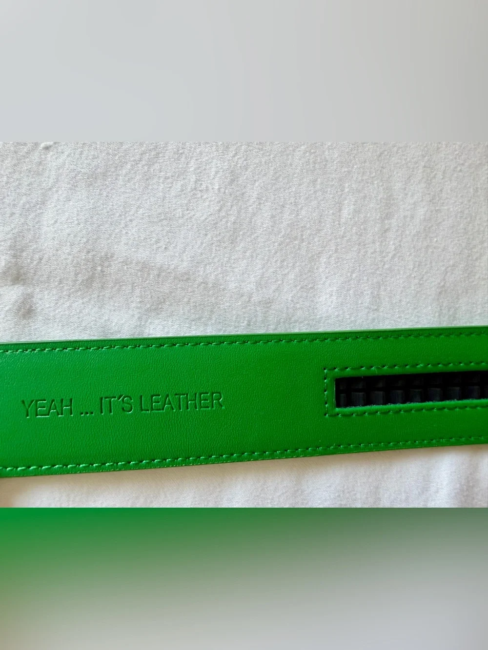 Green Leather Belt Strap with Embossed Text